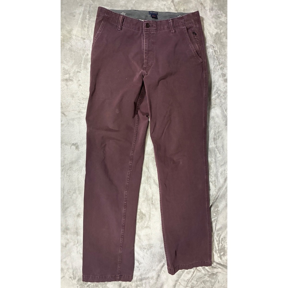 Dockers Alpha Khaki Mens 32x34 Burgundy Slim Straight Chinos Tall Long Stretch